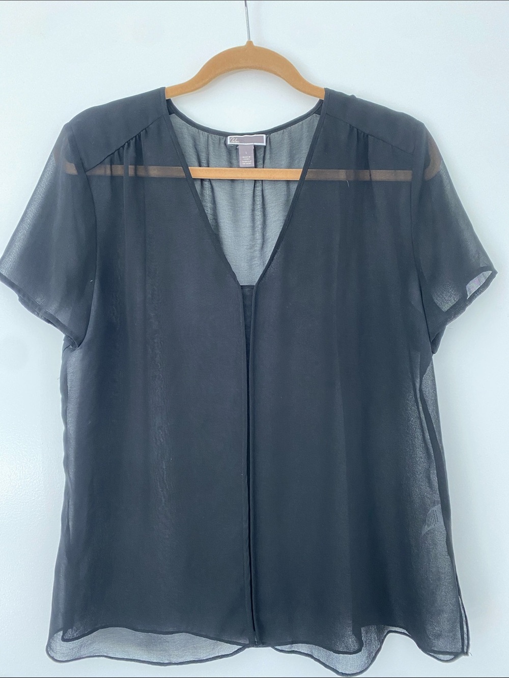 Chelsea28 Black Sheer V-Neck Short Sleeve Blouse